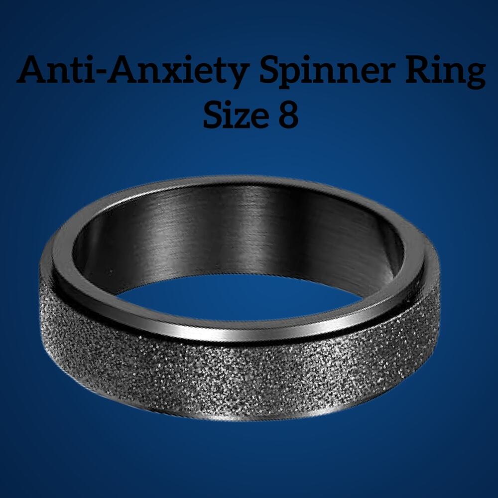 Men’s Black 6/8 mm Spinner Comfort Band Ring Size 8 New in Gift Box